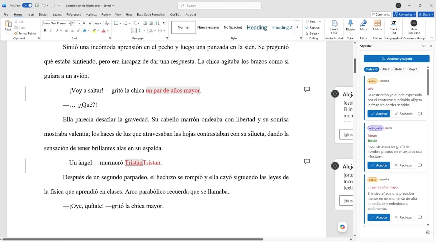 Word with the Stylistic taskpane open beside a document under review
