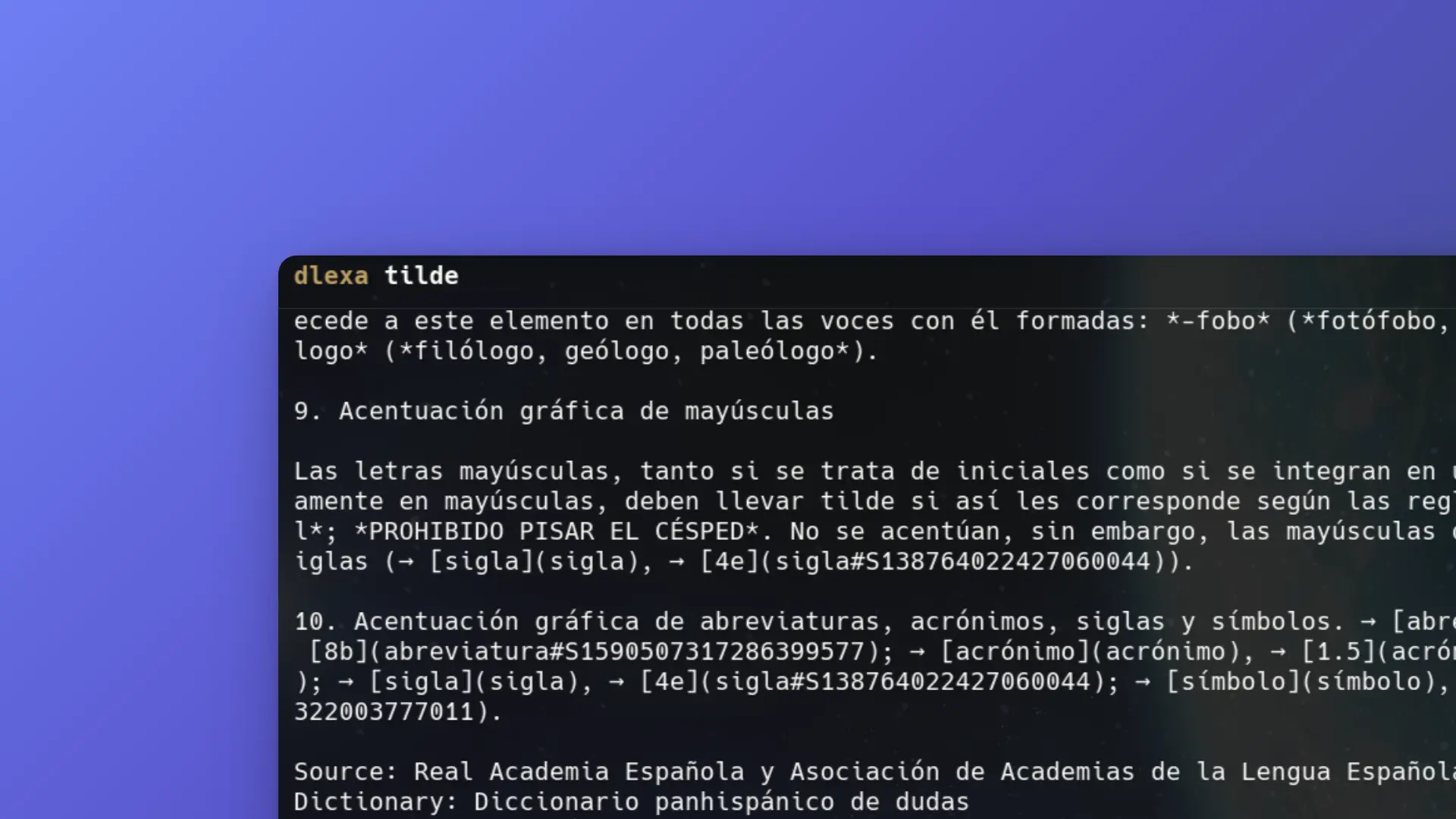dlexa CLI lookup output